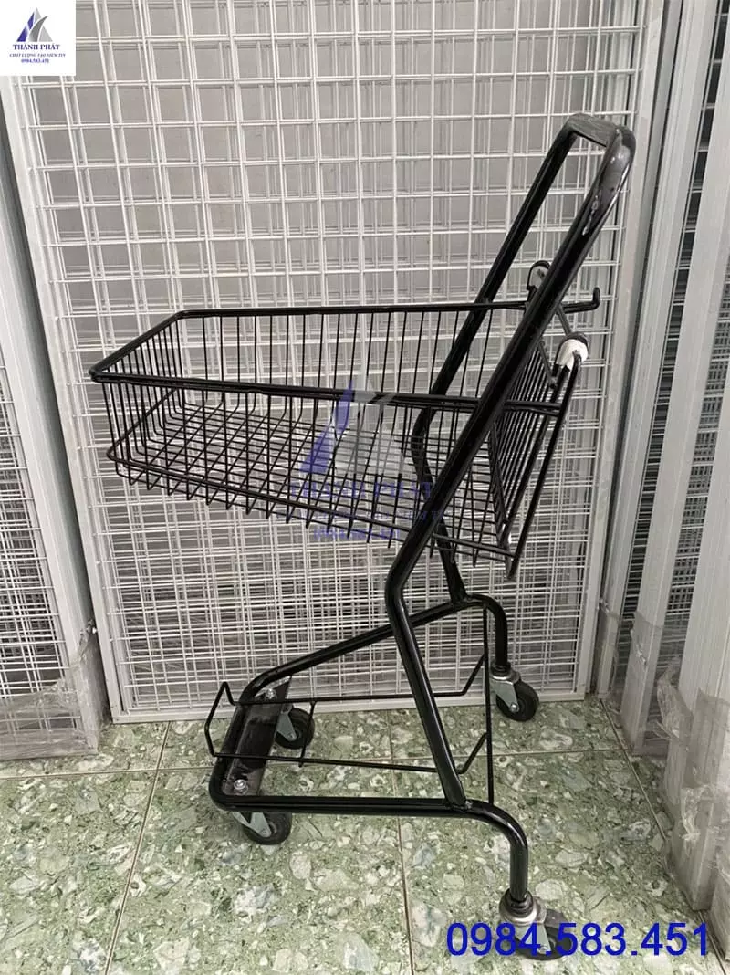 Xe đẩy siêu thị 2 tầng màu đen giá rẻ