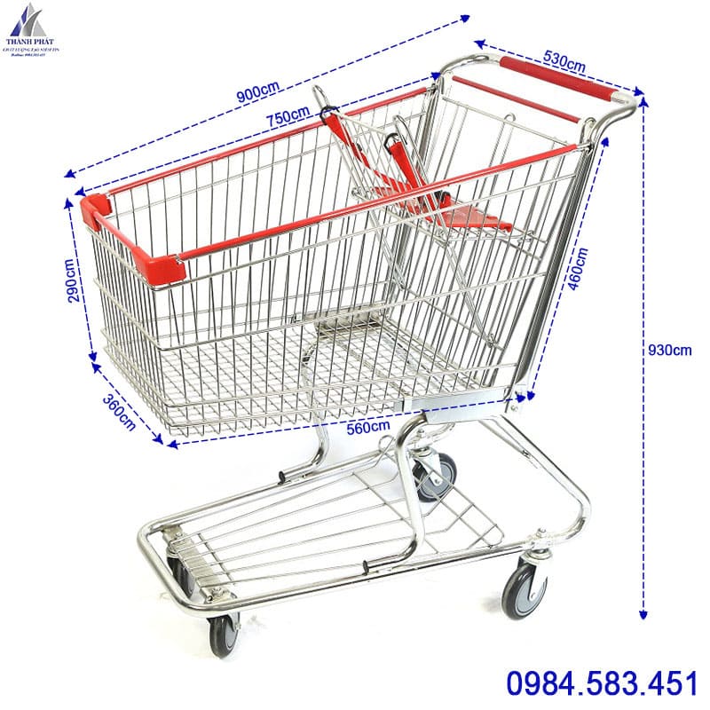 xe đẩy siêu thị 2 tầng 100 lít