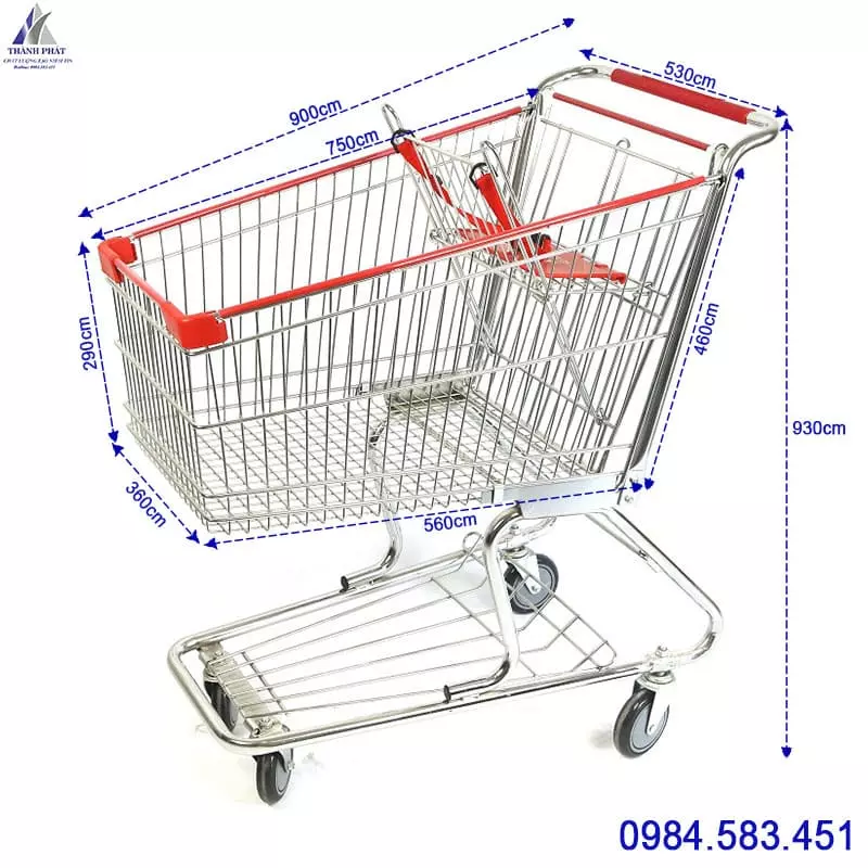 xe đẩy siêu thị 2 tầng 100 lít