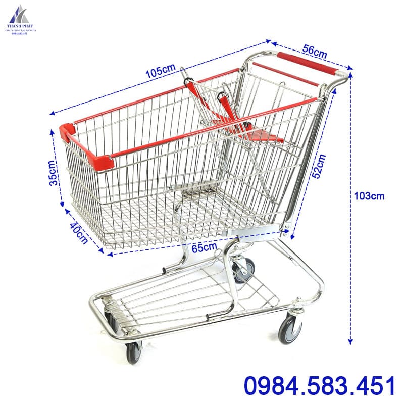 Xe đẩy siêu thị 2 tầng 150 lít