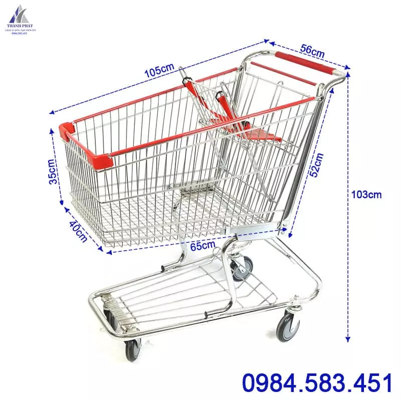 Xe đẩy siêu thị 2 tầng 150 lít