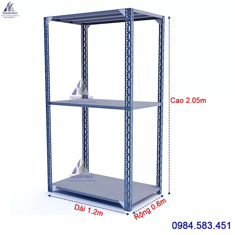 giá kệ sắt v lỗ 3 tầng dài 1.2m