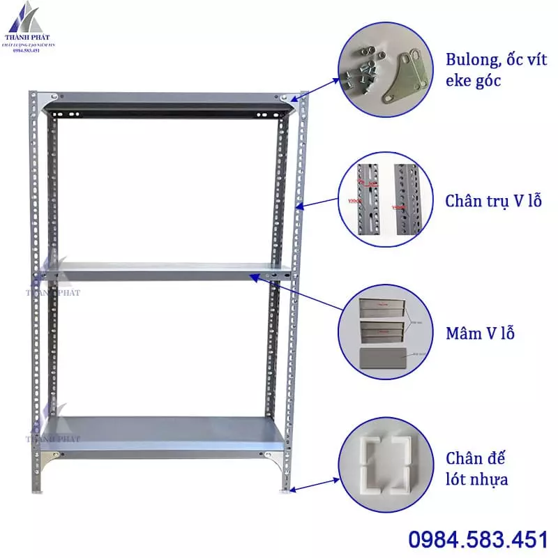 kệ sắt lắp ráp 3 tầng dài 1m