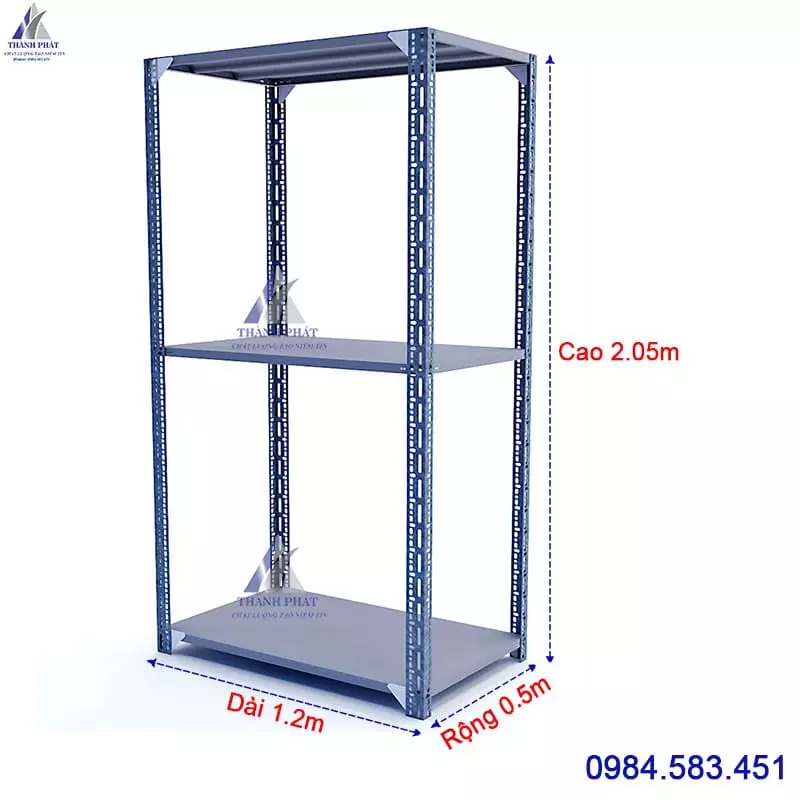 kệ sắt v lỗ 3 tầng dài 1.2 mét