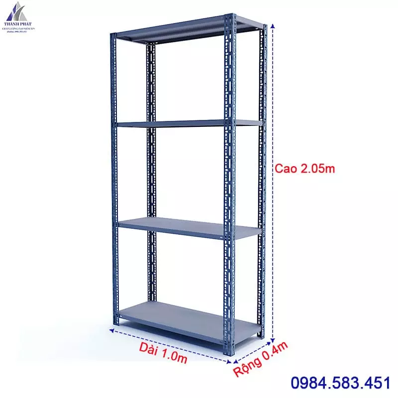 kệ sắt v lỗ 4 tầng dài 1m
