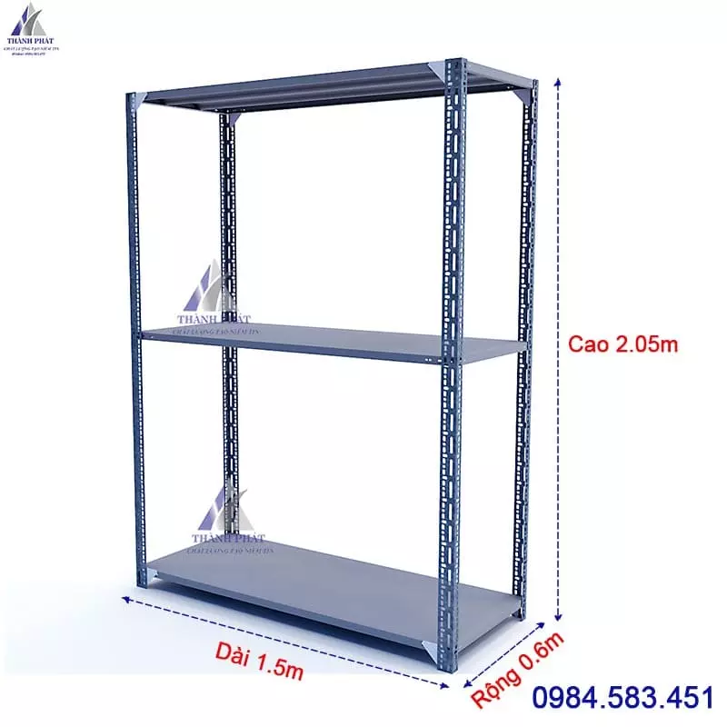 Kệ SắT V Lỗ 3 Tầng Dài 1.5m x Cao 2.05m