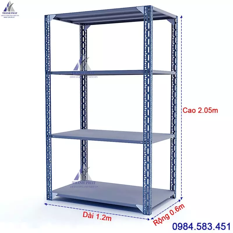 kệ sắt v lỗ 4 tầng dài 120cm
