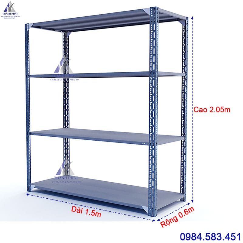 kệ sắt v lỗ 4 tầng dài 150cm