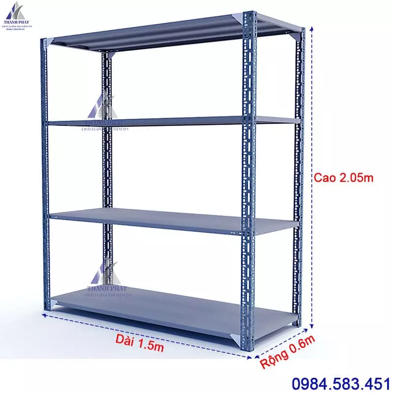 kệ sắt v lỗ 4 tầng dài 150cm