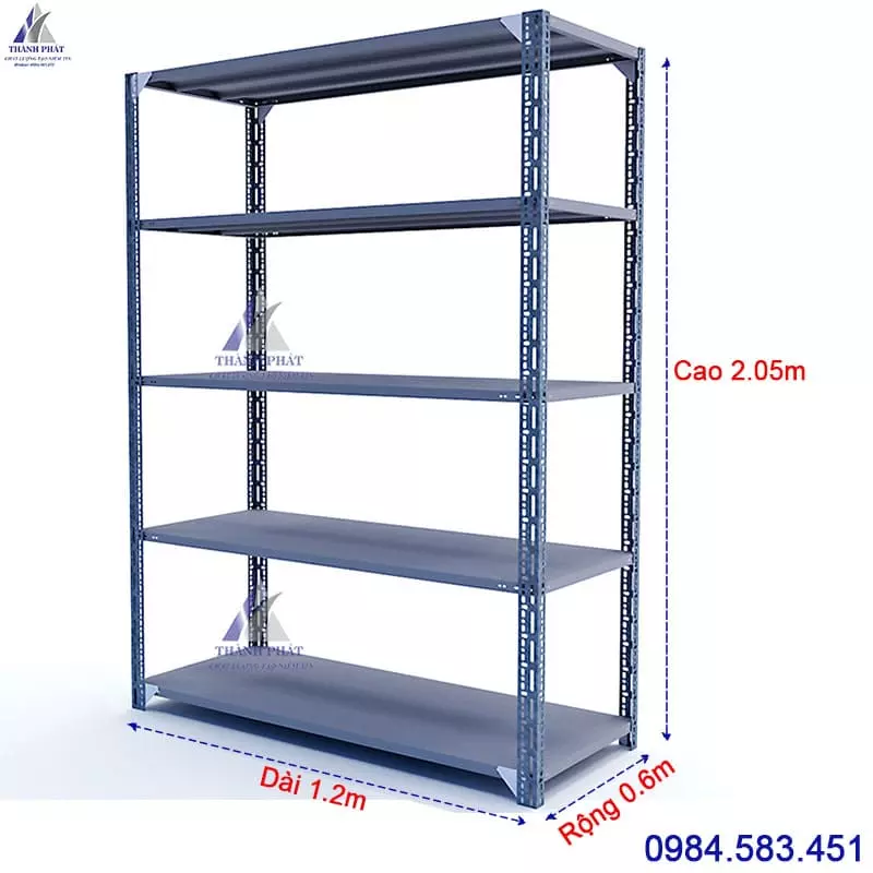 kệ sắt v lỗ 5 tầng dài 120cm