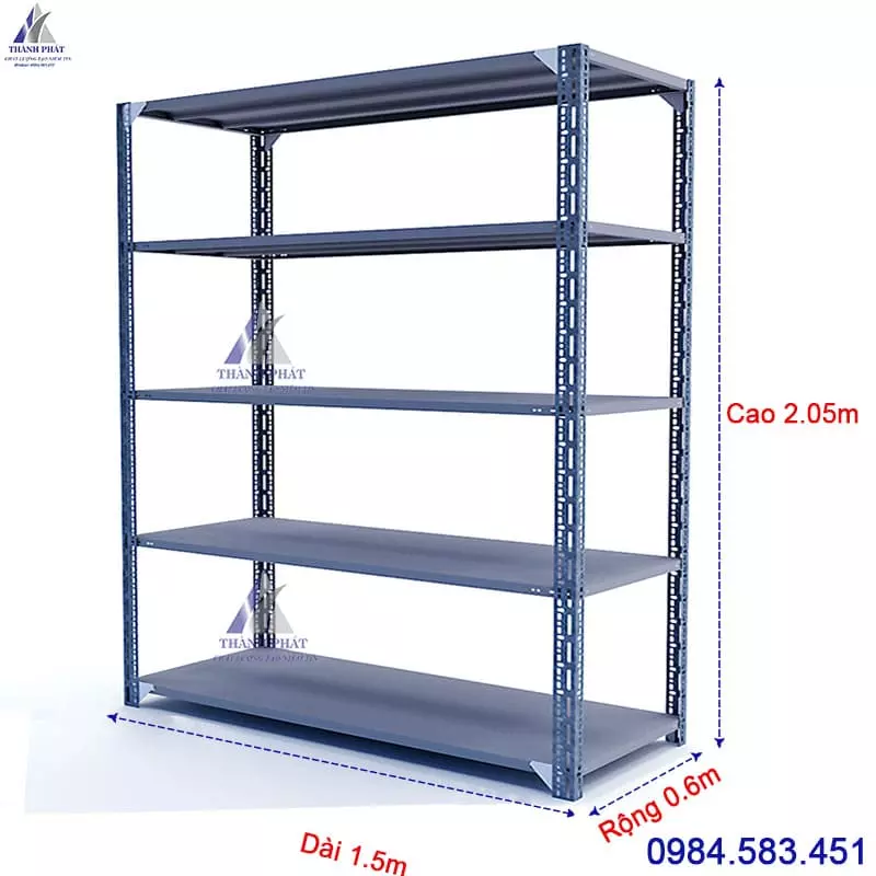 kệ sắt v lỗ 5 tầng dài 150cm