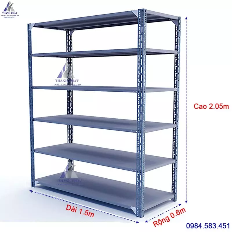 kệ sắt v lỗ 6 tầng dài 150cm