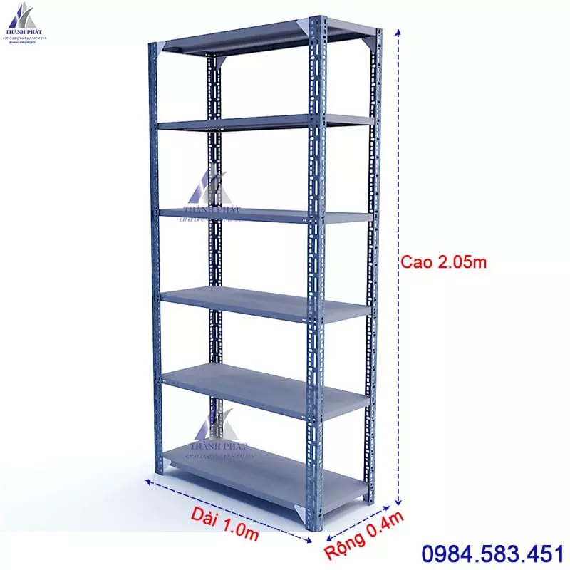kệ sắt v lỗ 6 tầng dài 1m