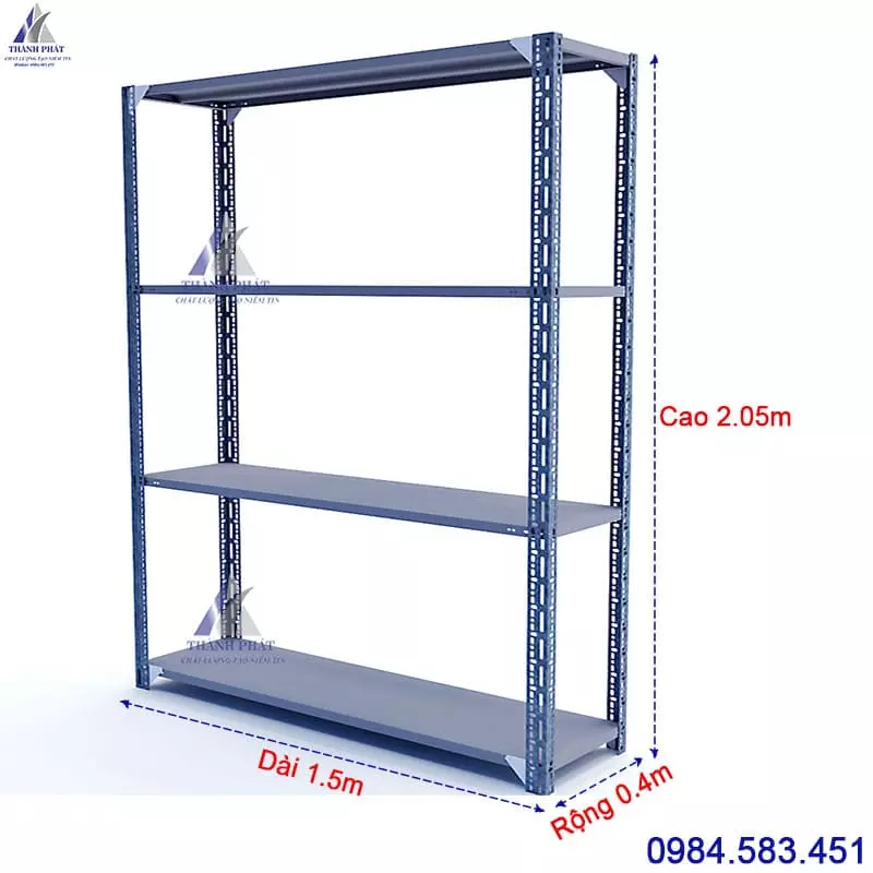 Kệ Sắt V lỗ 4 Tầng Dài 1.5m x Cao 2.05m - Ảnh 3